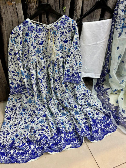 Stitched 3PC Doria Lawn Digital Printed Frock Set – Summer Collection